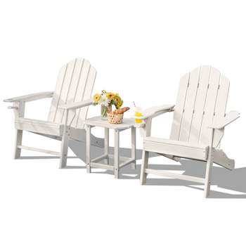 Tangkula Patio 3PCS Adirondack Chair Side Table Set Outdoor Chair Set with End Table Weather Resistant Cup Holder for Backyard Garden White
