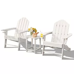 Tangkula Patio 3PCS Adirondack Chair Side Table Set Outdoor Chair Set with End Table Weather Resistant Cup Holder for Backyard Garden White