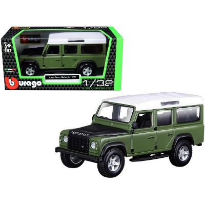 Land Rover Defender 110 Green with Black Hood and White Top 1/32 Diecast Model Car by Bburago