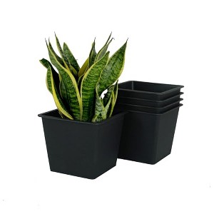 Maggift Planters Square Nursery Plant Pot, Garden Plastic Pots with Drainage 5 Pack, Decorative Plant Pots Balcony, Black 6.2"*6.2"*9.4" - 1 of 4