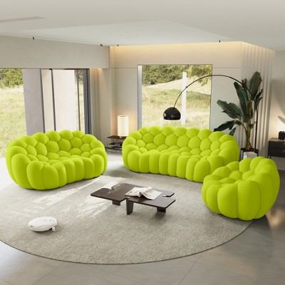 WJSHome Upholstered Bean Bag Bubble Sofa Curved Couch, 3D Honeycomb Shape Modern Couches for Living Room (Light Gray, 1 Seater, 2 Seater, 3 Seater)