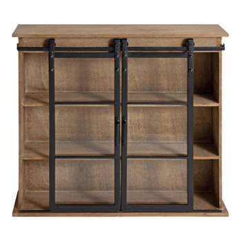 30" x 28" Barnhardt Decorative Wooden Wall Cabinet with 2 Sliding Glass Doors Rustic Brown - Kate & Laurel All Things Decor