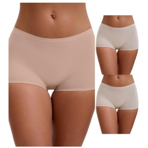 INSPIRE CHIC Women's High Waist Seamless Boyshorts Elastic Waistband Ice Silk Breathable Shorts 3 Packs - 1 of 4