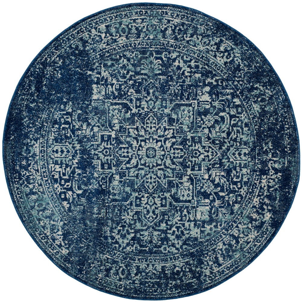 5'1inx5'1in Round Hestia Burst Loomed Area Rug Navy/Ivory Round - Safavieh