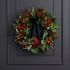 Christmas Magnolia Leaf, Eucalyptus, and Berry 28in Wreath, Pre-Lit with 35 LED Fairy Lights B/O - 2 of 4