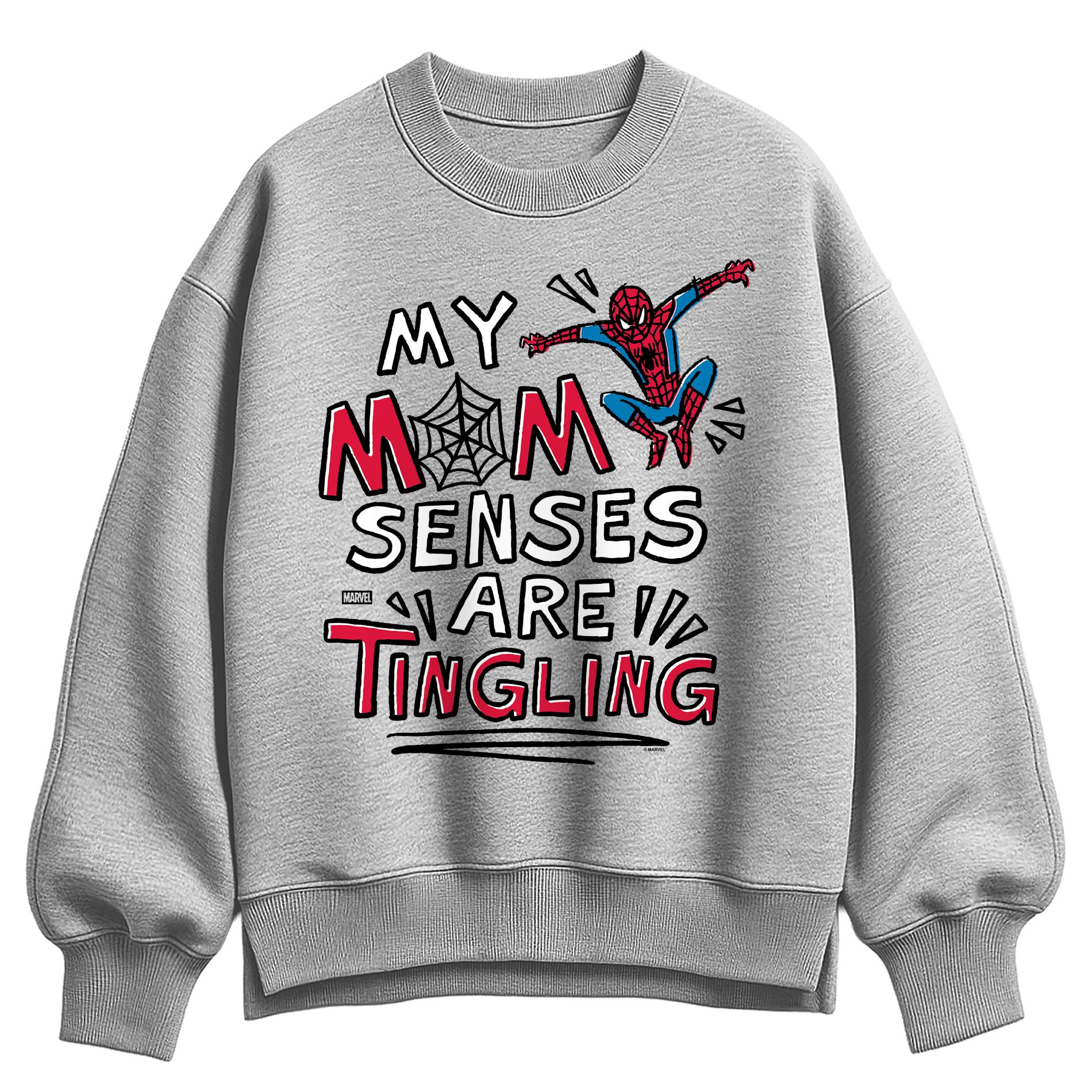 Women's Spider-Man Mom Senses Tingling Oversized Fleece Crew Sweatshirt - Athletic Heather - Medium