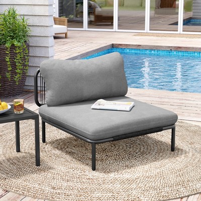 Crestlive Products Patio Furniture Set Oversized Metal Single Sofa Outdoor Sectionals Conversation Set with Cushion, White Frame and Beige Mat