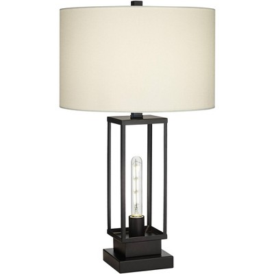 Franklin Iron Works Rafael 27 1/2" Tall Industrial Modern Table Lamp Dual USB Port Night Light Black Metal Single White Shade Living Room Charging