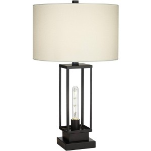 Franklin Iron Works Rafael 27 1/2" Tall Industrial Modern Table Lamp Dual USB Port Night Light Black Metal Single White Shade Living Room Charging - 1 of 4