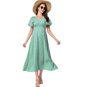 Maternity Dress Maternity V Neck Ruffle Dress Summer Casual Flowy Midi Dress - 1 of 1