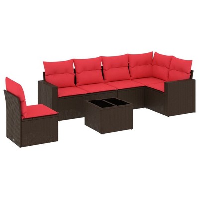 vidaXL 7 Piece Patio Sofa Set with Cushions Brown Poly Rattan