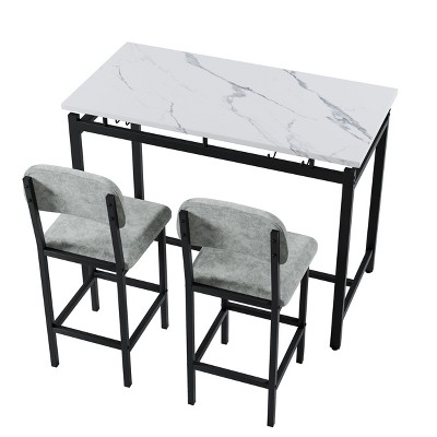 NicBex 3-Piece Bar Table Set,Modern Faux Marble Tabletop Table Set with 2 Upholstered Bar Stools for Small Space,Dining Room