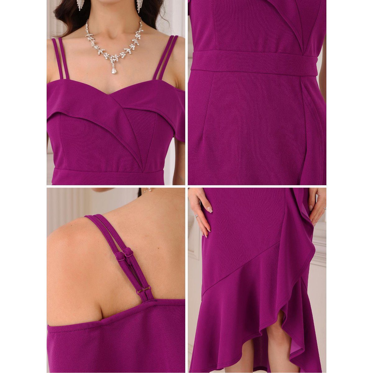 Женские платья INSPIRE CHIC Women's Ruffle Dresses Spaghetti Strap Sweatheart Neck Cocktail Midi Dress Purple Medium — фото 5