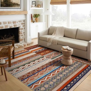 Rugs Washable Non-Slip - Vintage Geometric Area Rug ,Bedroom, Low Pile Stain Resistant Large Carpet, Boho Chic Home Decor - 1 of 4