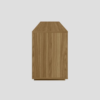 Modern Oak and White Chevron Pattern TV Stand with Cabinets