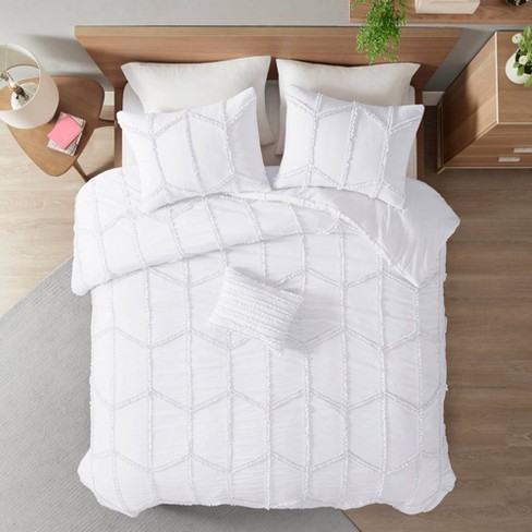 NEW White Luxury Modern Ruffled Pleated Bedding Duvet Set All Sizes 