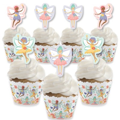 Big Dot of Happiness Let's Be Fairies - Cupcake Decoration - Fairy Garden Birthday Party Cupcake Wrappers and Treat Picks Kit - Set of 24
