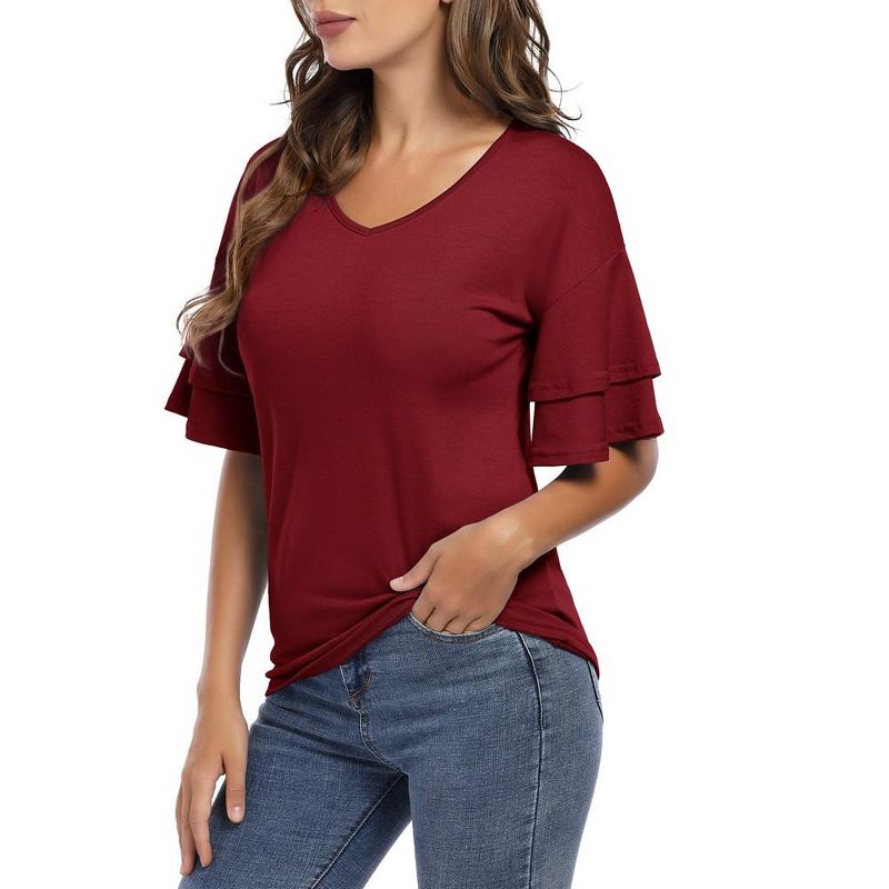 Women's Ruffle Tunic Top Casual V Neck Shirt Bell Half Sleeve Pullover Blouse Top, 3 of 8