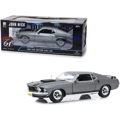 1969 Ford Mustang BOSS 429 Gray with Black Stripes "John Wick" (2014) Movie 1/18 Diecast Model Car by Highway 61