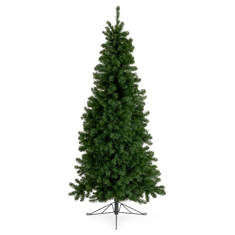 Home Heritage Artificial Half Christmas Tree Prelit with White LED Lights, PVC Foliage Tips, Metal Stand, Green, 4 of 7