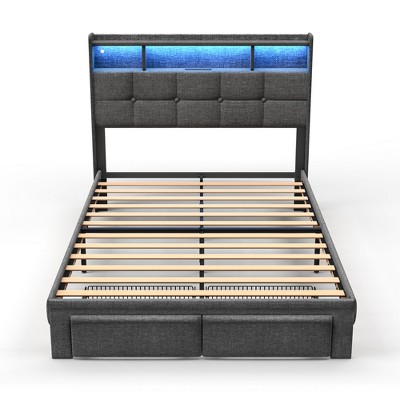 Dolonm Full Size Bed Frame , Upholstered Headboard, and 2 Drawers, Easy to Assemble, No Box Spring Needed