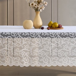 HLC.ME Scroll Lace Fabric Table Cloth for Rectangle Tables, Wrinkle Resistant, Patterned Scalloped Tablecloth - 1 of 4