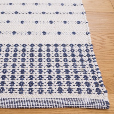 Ivory and Navy Handwoven Cotton Square Area Rug