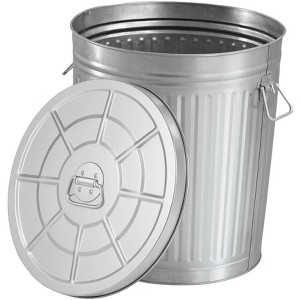 Round Galvanized Steel, Trash Can with Lid - Durable Metal Bucket for Backyard, Lawn, Garden and Yard Use - 1 of 4