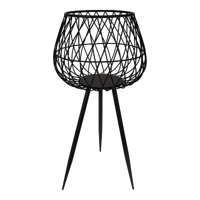 Kate and Laurel Jodette  Metal Freestanding Planter, 13x13x24, Black
