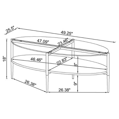 Cadee Oval Glass Top Coffee Table with Faux Marble Shelf