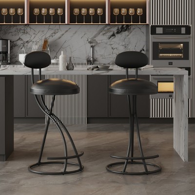 Bar Stools Upholstered Counter Height Barstools Set of 2, Faux Leather Barstools with Footrest,Kitchen Island Stools-Cuddlewood