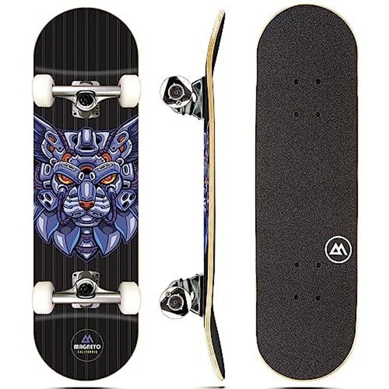 Magneto Skateboard | Maple Wood | ABEC 5 Bearings | Double Kick Concave Deck | For Beginners, Teens & Adults (Purple Cat), 1 of 9