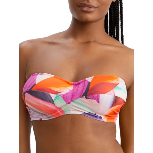 Women's Pucker Textured Center Front Shell Detail Bandeau Bikini