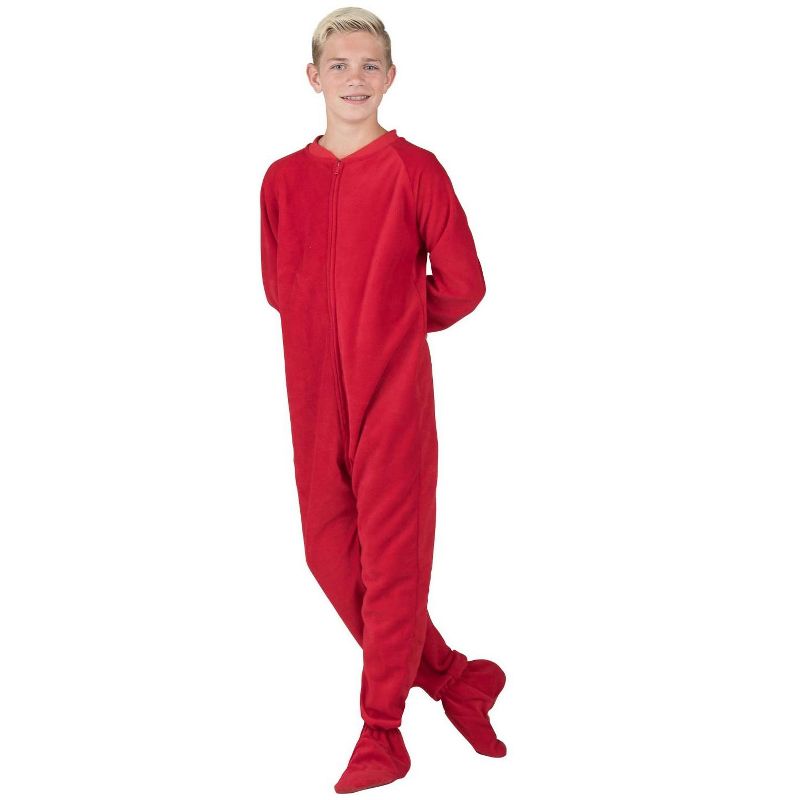 Footed Pajamas - Bright Red Kids Fleece Onesie, 3 of 6
