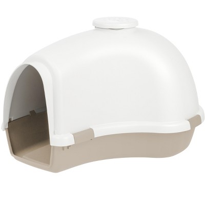 IRIS USA Large Igloo Shaped Dog House, Pet Crate, White/Almond