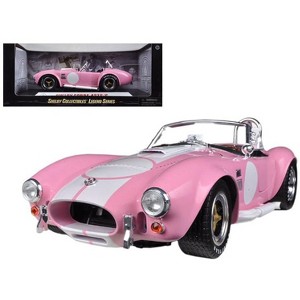 1965 Shelby Cobra 427 S/C Pink with White Stripes & Printed Signature on the Trunk 1/18 Diecast Model Car by Shelby Collectibles - 1 of 3