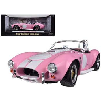 1965 Shelby Cobra 427 S/C Pink with White Stripes & Printed Signature on the Trunk 1/18 Diecast Model Car by Shelby Collectibles
