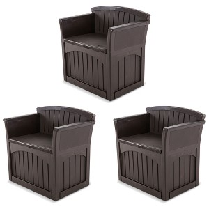 Suncast 31-Gallon Indoor and Outdoor Storage Patio Bench Chair for Lawn, Garden, Garage, and Home Organization, Java (3 Pack) - 1 of 4
