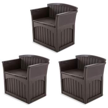 Suncast 31-Gallon Indoor and Outdoor Storage Patio Bench Chair for Lawn, Garden, Garage, and Home Organization, Java (3 Pack)