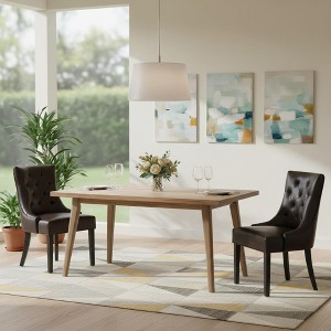 Homy Casa Set of 2 Tufted Faux Leather Dining Chairs with Curved Back and Wooden Legs, for Dining Room or Kitchen, Dark Brown - 1 of 4