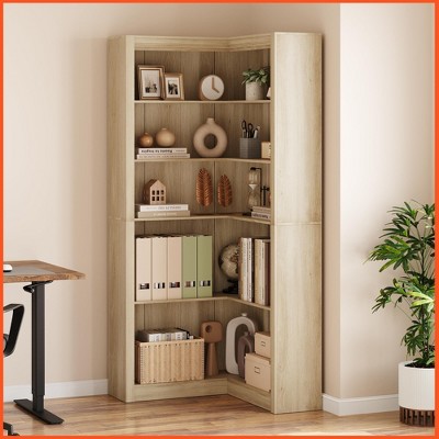 Corner Bookshelf, 71.8'' Farmhouse Corner Bookcase, L-Shaped Bookshelf Large Bookcase, 5 Tier Display Shelf Heavy
