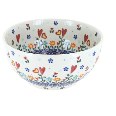 Blue Rose Polish Pottery Hearts & Flowers Cereal/Soup Bowl