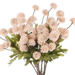 Unique Bargains 5-Heads Artificial Chrysanthemum Ball Flowers Silk Bouquets Real Touch 20 Inch - 1 of 4