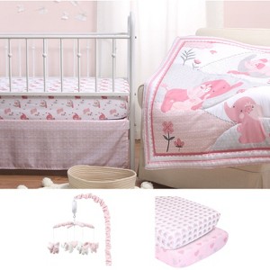 The Peanutshell Pink Elephant Crib Bedding Set, 3pc to 12 Pc, For Girls - 1 of 4
