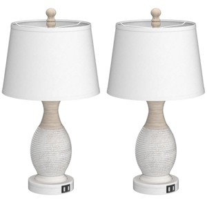 Itopfox Table Lamps Set of 2 with USB C+A Charging Ports, Touch Control Bedside Lamp, White Fabric Shade, Includes LED Bulbs - 1 of 4