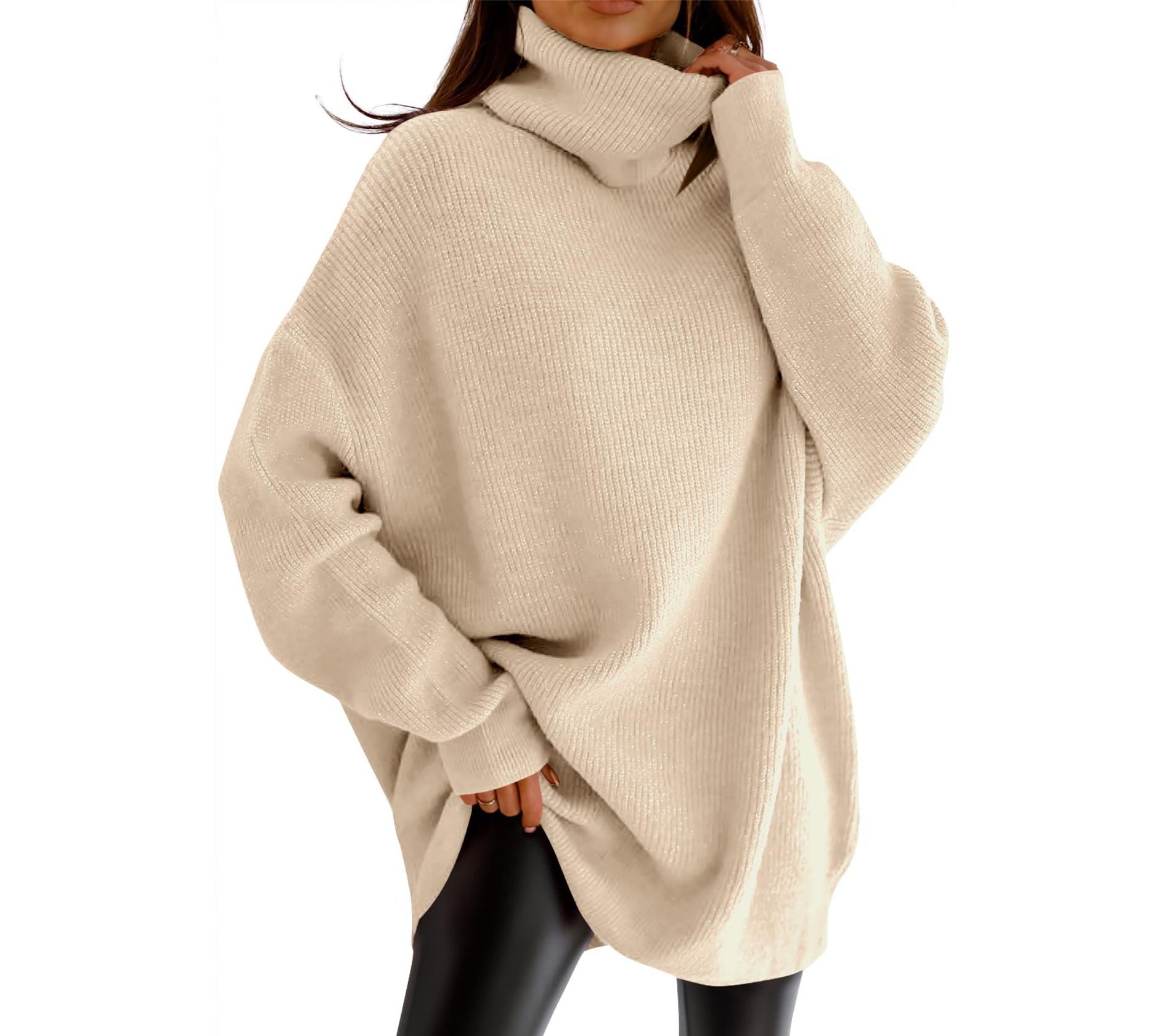 Imily Bela Womens Turtleneck Oversized Sweater Batwing Chunky Pullover Sweater Casual Fall Loose Knit Jumper Top