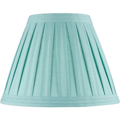 Springcrest Turquoise Linen Box Pleat Medium Empire Lamp Shade 7" Top x 14" Bottom x 11" Slant x 11" High (Spider) Replacement with Harp and Finial