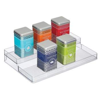 mDesign Plastic 2-Tiered Kitchen Food Storage Organizer Spice Rack Holder, 10.5 x 16 x 2.66 - Clear