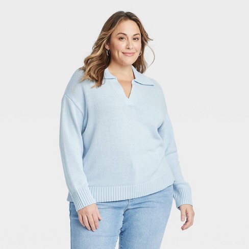 Women's Open Collar Sweater - Ava & Viv™ Blue 4X