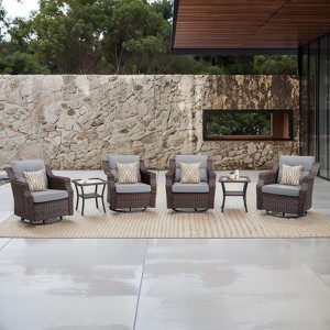 Buenhomino 6-Piece Outdoor Wicker Swivel Rocker Chair Set with 4 Chairs & 2 Tables, All-Weather PE Rattan Glider Chairs with Cushions for Patio - 1 of 4
